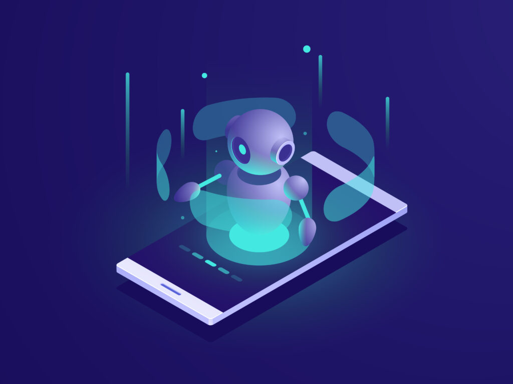 <a href="https://www.freepik.com/free-vector/artificial-intelligence-isometric-ai-robot-mobile-phone-screen-chatbot-app_3629606.htm">Image by fullvector</a> on Freepik