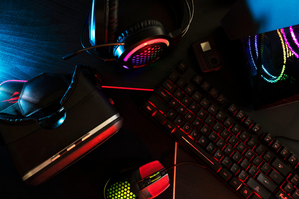 headphones and keyboard gaming setup sets