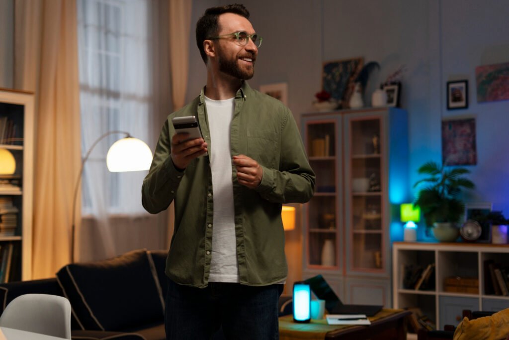 a person enjoying Smart Home Devices