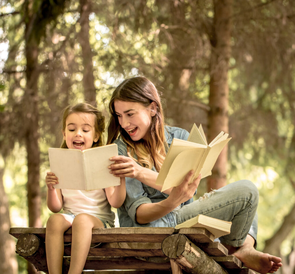 a mother reading with her child