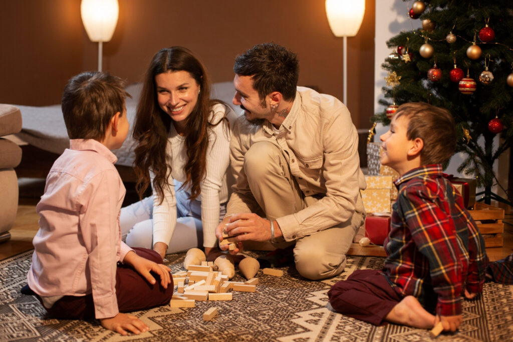 beautiful family celebrating christmas together