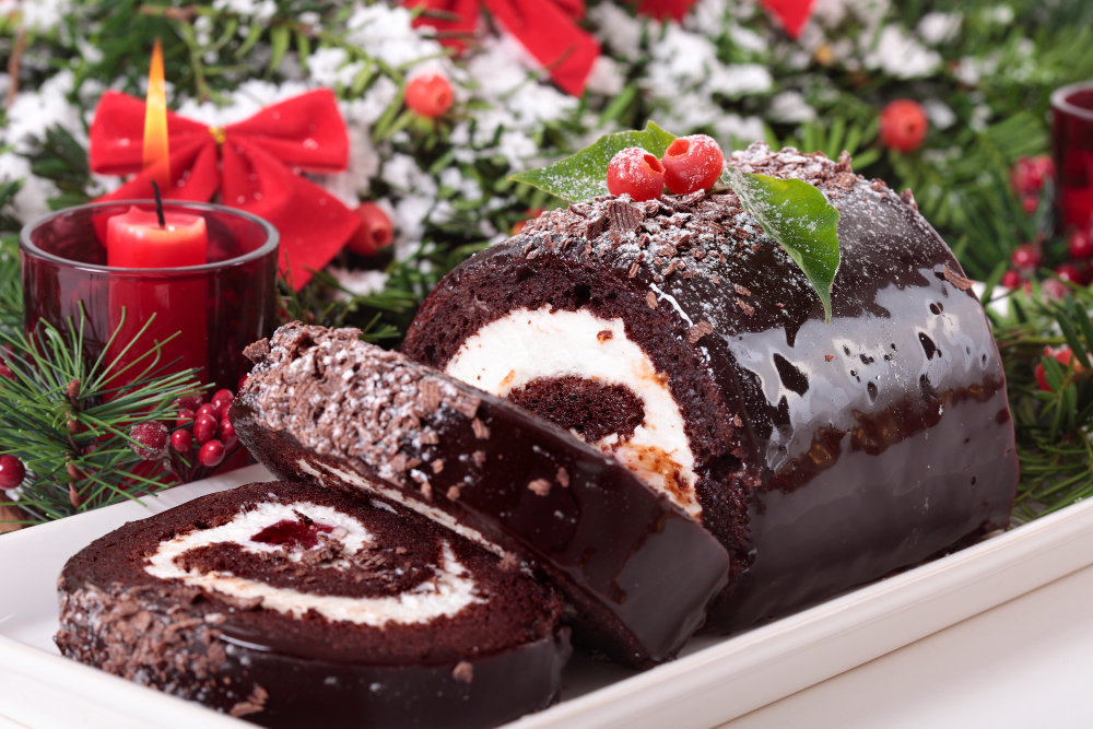 traditional christmas cake with decorations