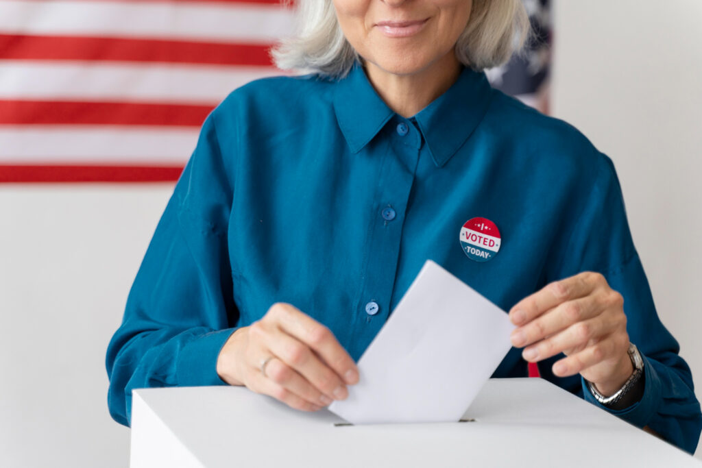 portrait of woman on voter registration day