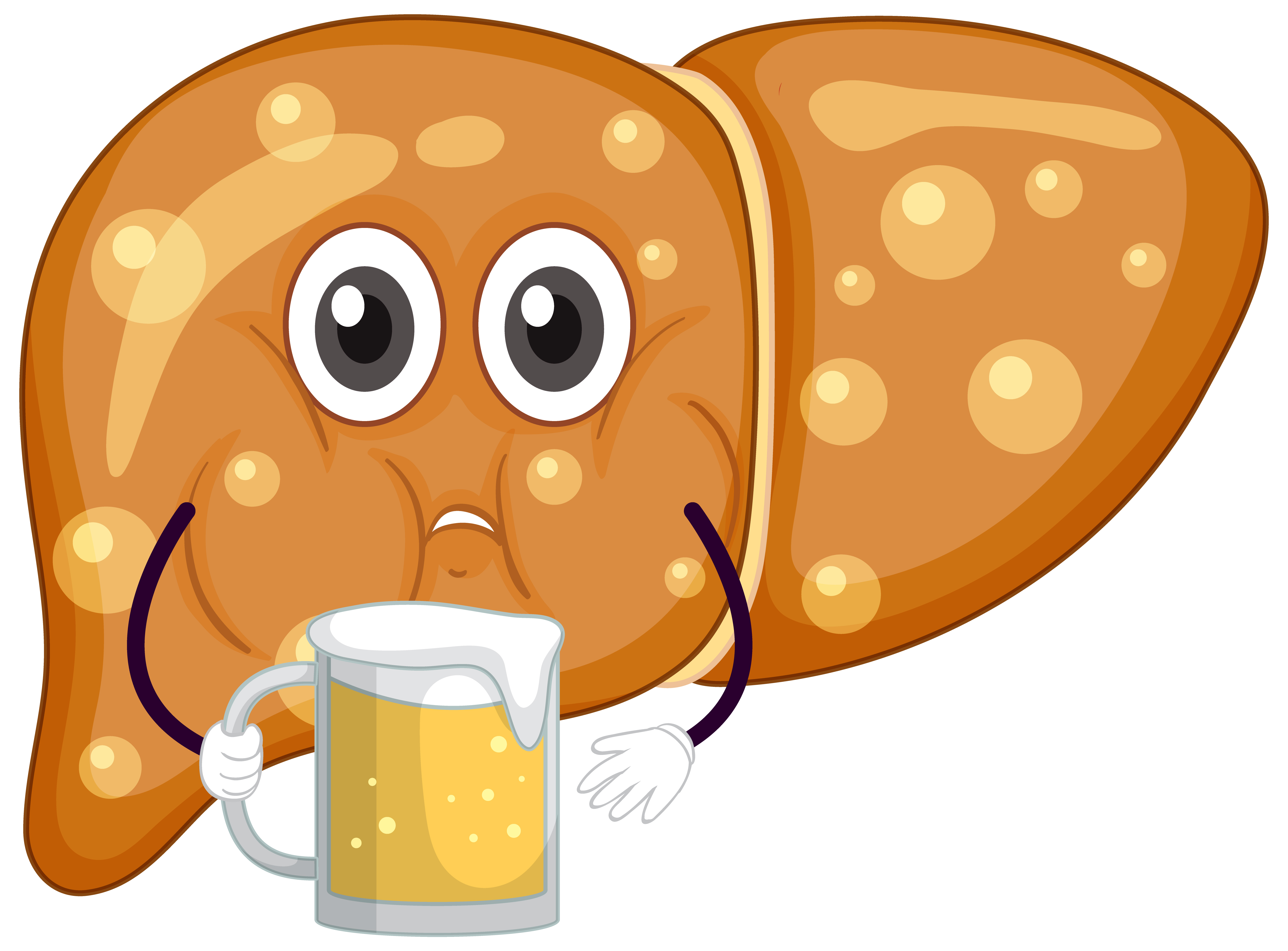 Fat Liver with face expression holding a glass of beer illustration