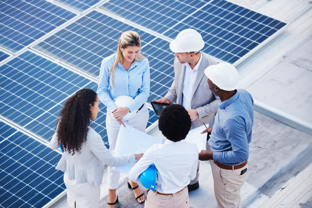 Solar and renewable energy blueprint or engineering team