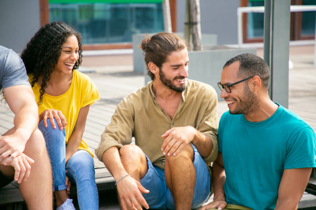 a group of people laughing