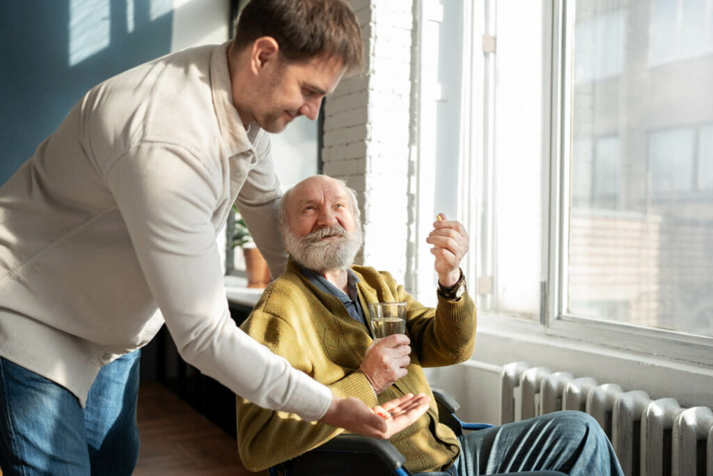 a guy taking care of the old man