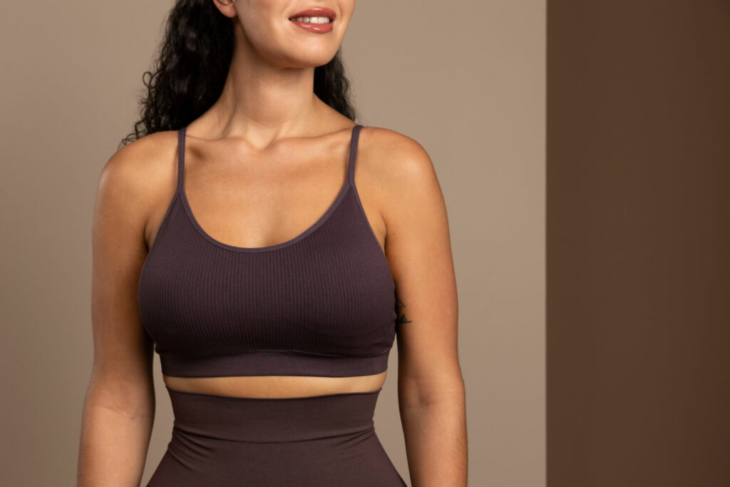 brown backless sports bra