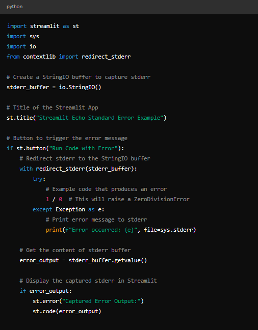 streamlit echo standard error as output